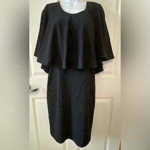 Badgley Mischka 4 Black Midi Cape Dress with Keyhole Closure & Side Zipper